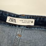 ZARA Jeans Womens USA 6 Wide Leg High Waist Crop Blue Denim Gold Accent Buttons Photo 4