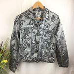 Chico's Chico’s Gray Silver Fleur De Lis Cropped Cotton Long Sleeve Jacket S Photo 3