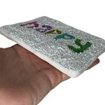 Shirdee Beaded "Happy" White Rainbow Cloth Back Zip Card Pouch Coin Purse Photo 4