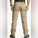 Women’s Stretch Tactical Cargo Pants with Pockets in Color Khaki, Size 4L. Tan Photo 1