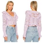Free People NWT  Avery Cardigan Orchid Dust Cropped Ruffle Knit‎ Hook & Eye Large Photo 1