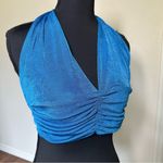 Blue Halter Neck Ruched Women's Top L Size L Photo 1