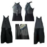 Gray & Black Halter Dress W/ Ruffle Front & Keyhole Back Sz Small Photo 5