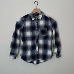 Sonoma ‎ Women’s Navy and White Checkered Flannel Collared Shirt Plaid Top Photo 0