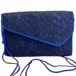 Vintage Y2K Navy Blue Raffia Straw Envelope Foldover Crossbody Clutch Bag Photo 7