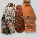 Beautiful bundle of ladies cozy accessories in autumn earth tones scarves hat Orange Photo 0