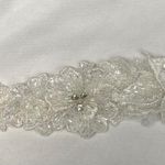 Ivory Beaded Bridal Sash Floral Lace Appliqué 72” White Photo 1