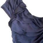 EXPRESS Blue Satin Dress size 10 Tiered One Shoulder Short Navy Ruffle Photo 1