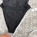NWT UpWest Black Henley One Piece Bathing Suit Snaps High Cut Scoop Back Medium Photo 5