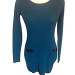 BCX Long Sleeve Ribbed Leather Pocket Tunic Sweater Dress Jade Blue Green Medium Photo 2