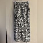 Sunny Leigh  Women’s Black & White Floral Linen Paper Bag Waist Wide Leg Pants Photo 1