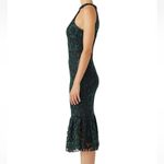 Alexia Admor  Lacy Midi Dress Sleeveless Ruffles Dark Green Black Ladder Stitch L Photo 3