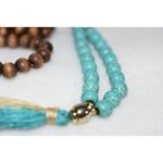 Source Unknown Western Chic Long Wood/Faux Turquoise Beaded Cream/Auqa Tassel Necklace Photo 2