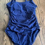 Athleta  Womens Navy Blue Ruched Square Neck One Piece Swim Suit Size Small Photo 0