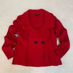 Alfani Merino Wool Ruffle Collar Double Button Red Button-Up Knit Sweater Sophisticated Photo 0