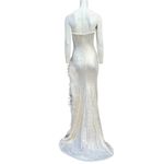 Jovani  Strapless Feather Trimmed High Slit Prom Pageant Gown Cream Size 0 NWT Photo 4
