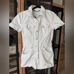 ZARA  denim playsuit romper utility white short sleeve pockets snap collar jumper Photo 1