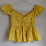 Midnight sky  Yellow Babydoll Linen Blend Crop Top Photo 0