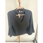 WAYF  Black Long Sleeve Deep V Cutout Bell Sleeve Blouse Size 8 Faux Pearl Button Photo 10