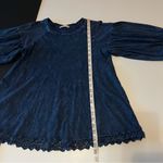 Altar'd State Altar’d State baloon sleeve crochet Hem Top, acid wash denim blue, size S Photo 6
