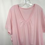 Woman Within  Plus Size 3X Top 30 32W Pink Solid V Neck‎ Short Seeve Cotton 823 Photo 2