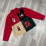 Take Two‎ Vtg Wool Felt Patchwork Winter Christmas Jacket Colorblock Large Red Photo 15