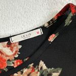 Le lis Black Floral Blouse Top Womens Size Large Pocket Round Neck 3/4 Sleeve Photo 2