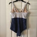 Kona Sol  Navy and White Striped Swimsuit size L brand new Photo 2