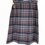 70’s Vintage Wool Blend Blue Purple Plaid Midi Skirt Deadstock Waist size 32 Size L Photo 0