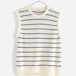 Madewell Puff Trim Sweater Vest Striped Ivory Cotton Linen Preppy XXS NWT Photo 5