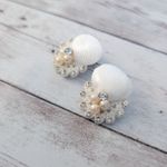 Vintage Clip On Earrings Shell with Faux Pearl & Clear Gems Photo 7
