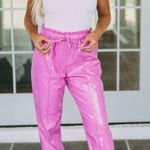 These Three Boutique Faux Leather Shiny Pink joggers Photo 1