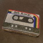 None Women’s Sparkly Cassette Tape Shaped Clutch Purse Bag DifferentLength Chains NWT Photo 5