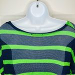 Chris & Carol Open Knit Dolman Short Sleeve Green Stripe Sweater Navy Blue S Photo 6