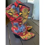 Azalea Wang Midcalf Multicolor Snakeskin Print Western Boots Red/Yellow Size 6 Red Photo 6