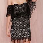 Stone Cold Fox  Iowa Lace Fringe Mini Dress Off Shoulder Black Photo 0