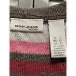DKNY Jeans Cable Knit Hood Sweater V Neck Long Sl Size S Pink/Brown Striped Tie Photo 1