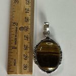 TIGER’S Eye Genuine Stone Pendant 925 Sterling Silver Plated Brown Photo 1