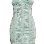 NWT Rotate Birger Christensen Aria Ruched Polkadot Velvet Mini Dress in BlueSurf Green Size 6 Photo 2