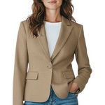 BCBG MAXAZRIA Women's Wool Tan Blazer Jacket Single Button back Peplum Medium Photo 0