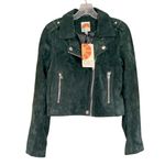 C&C California  Suede Moto Biker Bomber Zippered Jacket‎ Women's Small Green NWT Photo 2