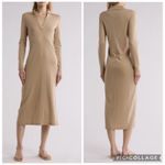 Vince  Long‎ Sleeve Polo Midi Dress Fauna Beige L Photo 1