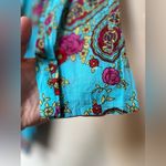 Boho Turquoise Paisley Tunic Top Medium 100% Cotton Festival V Photo 4
