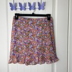 NWOT Fore women’s purple orange floral lined zip mini ruffle hem skirt summer M Size M Photo 0