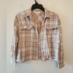 Hippie Rose  plaid beige long sleeve button down shirt Size womens small Photo 0