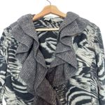 Alberto Makali gray animal print drapery ruffle cardigan sweater size M Photo 3