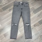 ZARA Distressed High Waist Cropped Raw Hem Stretch Jeans Grey Black 6 Photo 2