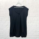 Eileen Fisher Dress Size L 100% Silk Black Shift Cap Sleeve V-Neck Photo 1