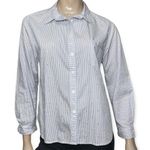 Caroline Charles Women’s Size 12 Blue White Pinstripe Eyelet Button Down Shirt Photo 0