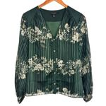 Ted Baker Evelin Floral Print Metallic Crepe Long Sheer Sleeve Green Blouse Sz 4 Photo 5